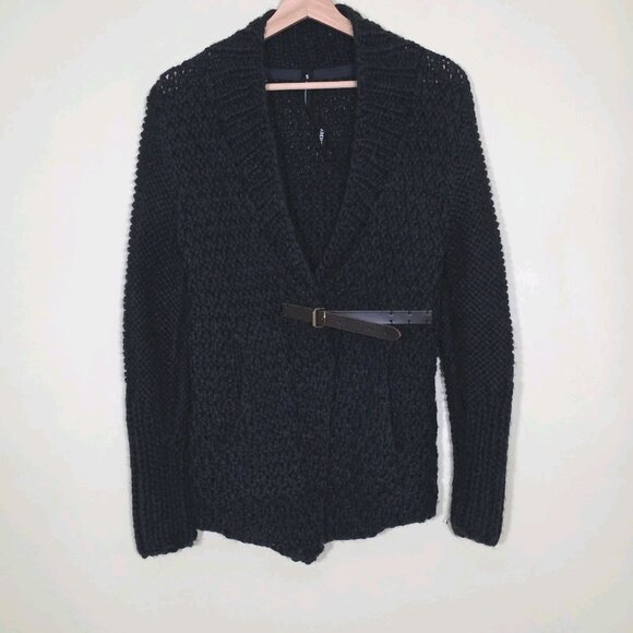 Improvd Cardigan Womens S Black LS Belt Alpaca Blend Chunky Knit Grunge Preppy - Picture 15 of 16